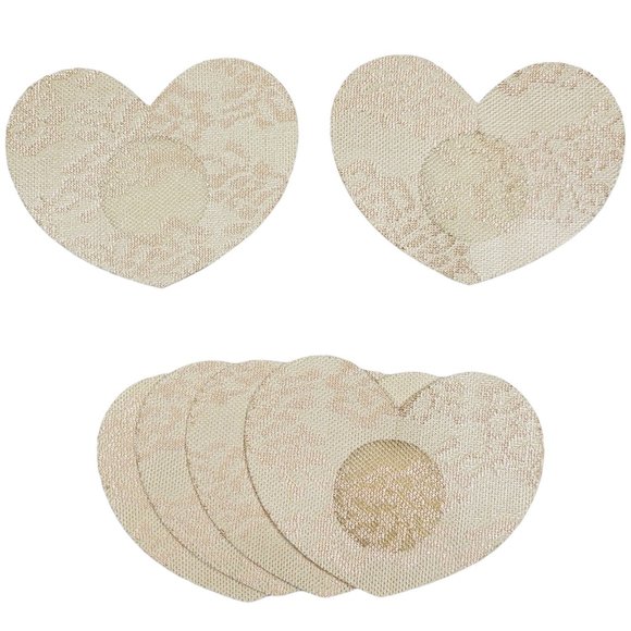 Heart Shaped Pasties Nipple Covers Self Adhesive 3 Pair Nude - Picture 1 of 7